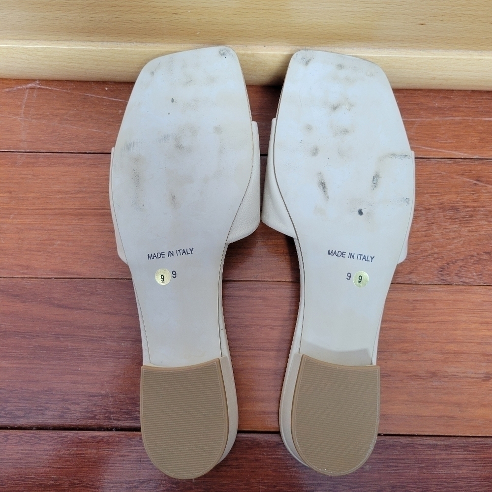 Avellini Beige Leather Slides - Picture 6 of 7